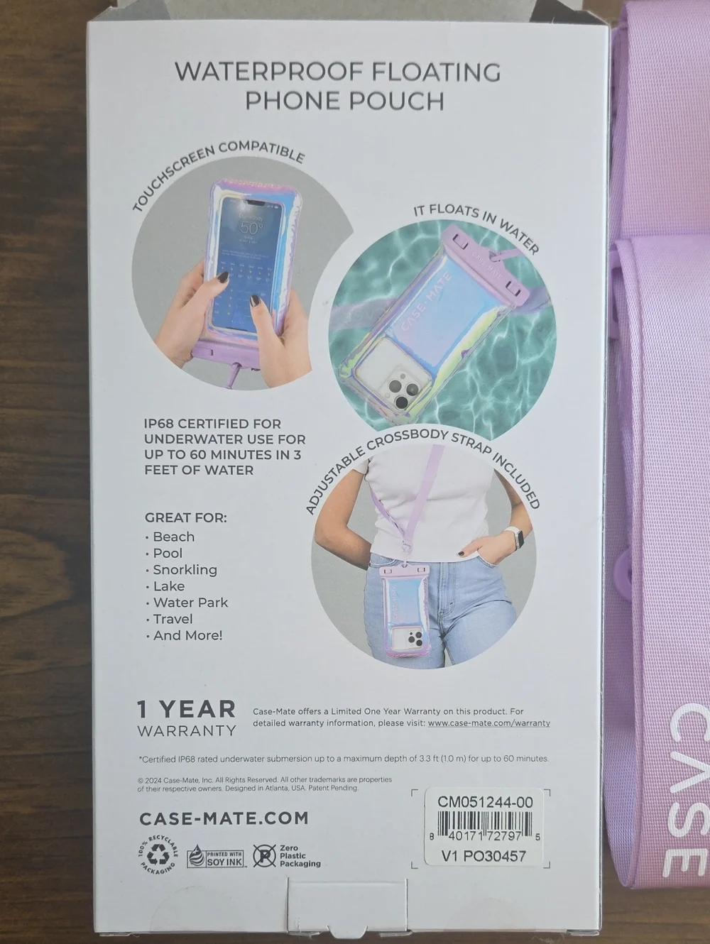 Case-mate Purple Iridescent Holographic Waterproof Phone Pouch with Strap